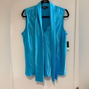 Nine West Aqua Blue Sleeveless Top Blouse Bow